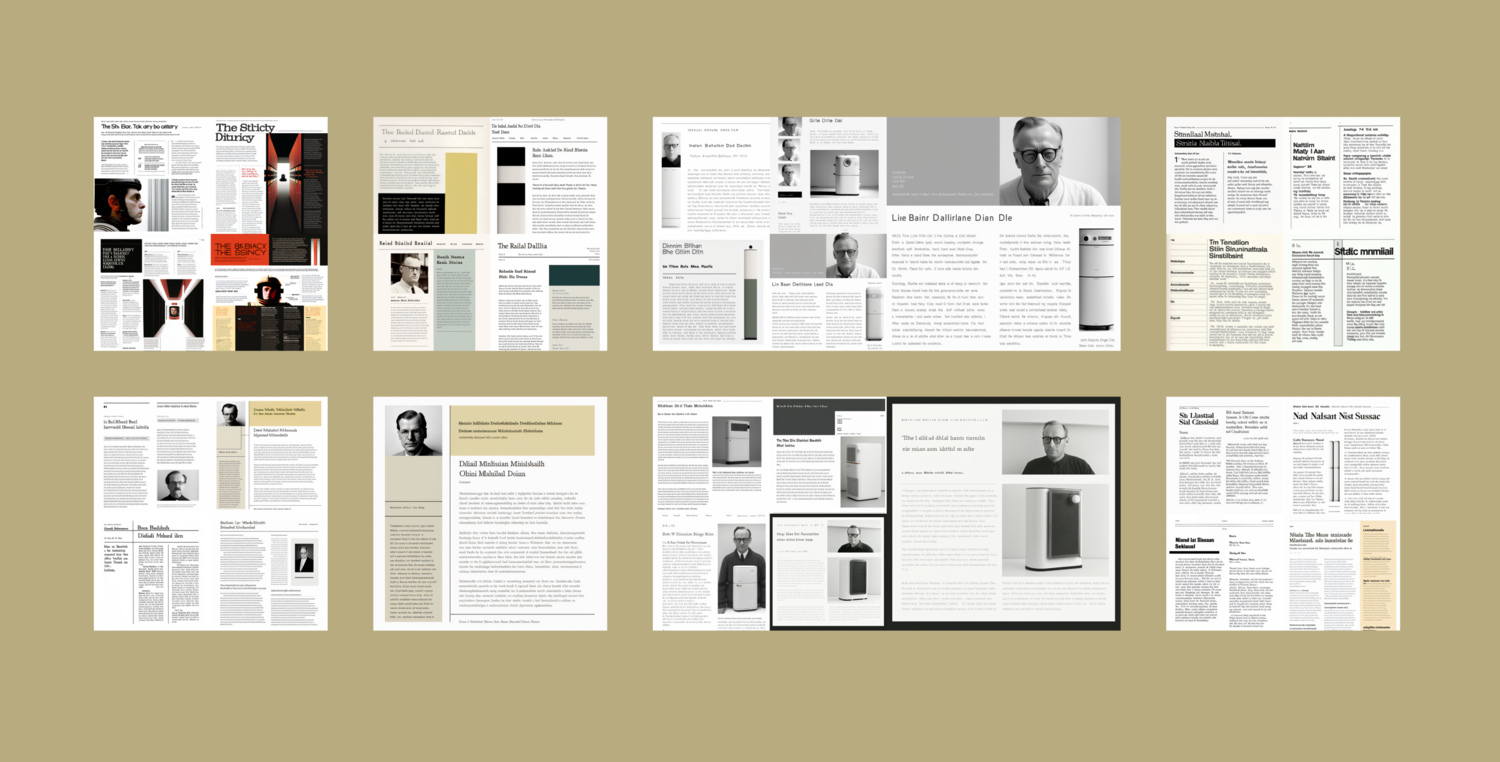 An image produced by Midjourney that imagines a blog designed by Dieter Rams in the 1950s