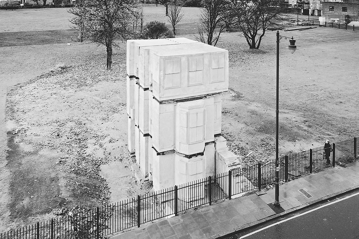A sculpture titled "House" by English artist Rachel Whiteread, 1993.